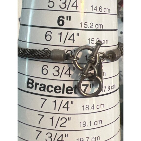 Vintage GB Collection Sterling Silver Bracelet Mesh Black Glass Toggle Estate - Picture 6 of 7